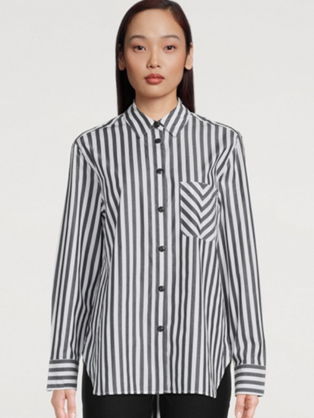 rag & bone Maxine Black and White Vertical Stripe Button-Up Shirt